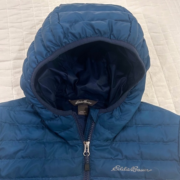 Eddie Bauer Microlight Traveler Down Parka Medium Peacock Water Resistant 650F - Picture 4 of 9
